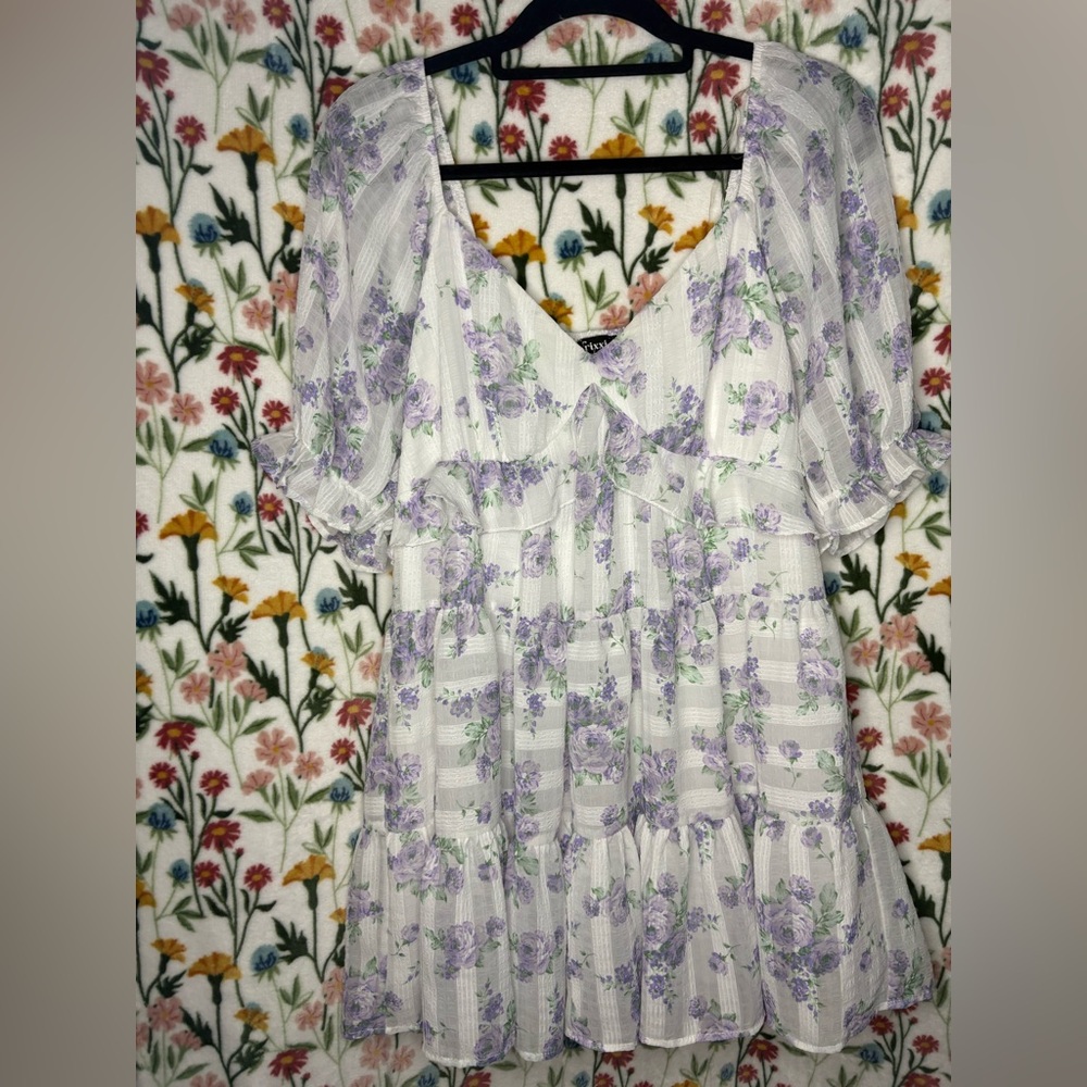 Trixxi White Mini Dress with Lavender Floral Print